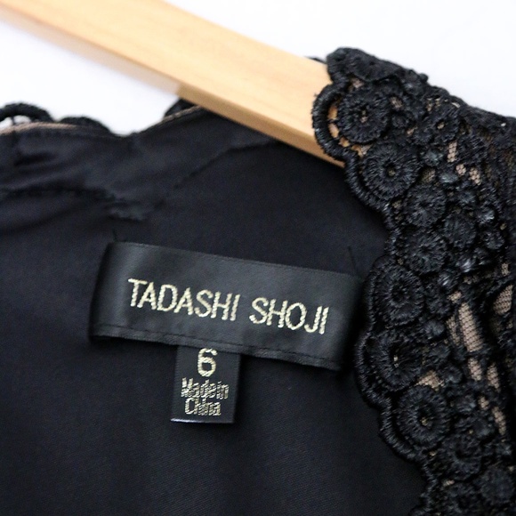 Tadashi Shoji Bridal Mikado Jumpsuit 6 Black Lace Overlay Chiffon Wide Leg $490 - Picture 7 of 16